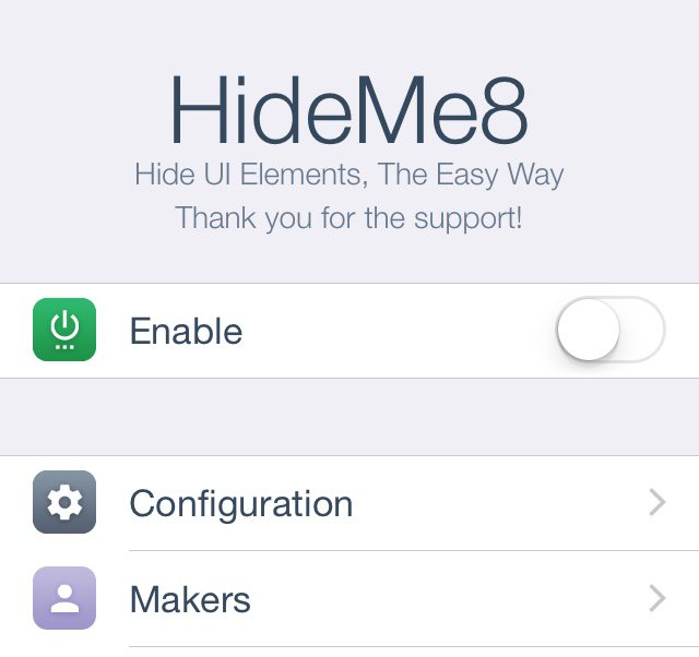 HideMe8 (iOS 8) あらゆる場所を非表示に、隠すことが出来るTweak
